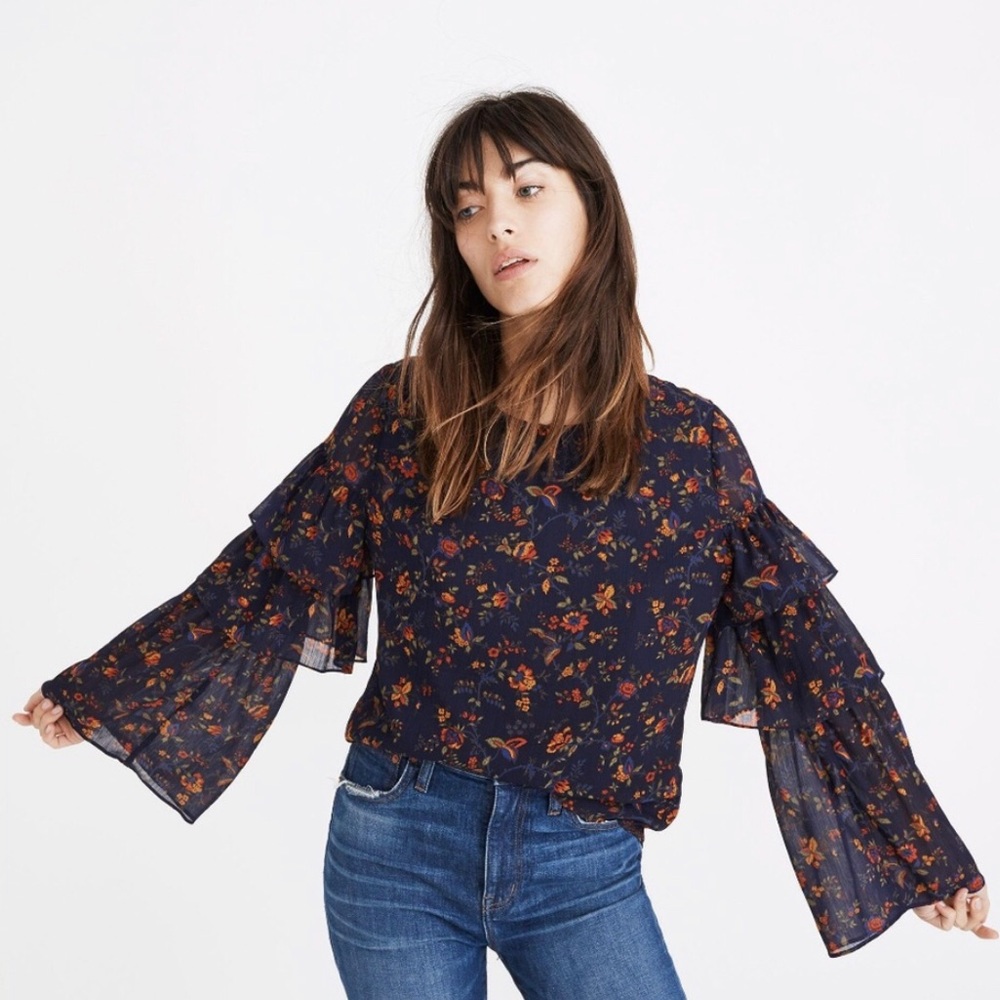 Madewell floral bell sleeve ruffle blouse small